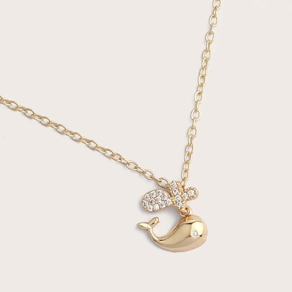 

1pc Rhinestone Decor Animal Charm Necklace, Gold