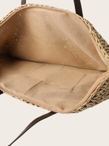 Woven Raffia Tote Bag,Perfect For Summer Beach Travel Vacation ,Large Capacity Beach Bag, Perfect For Summer Beach Travel Vacation - Khaki - View 2