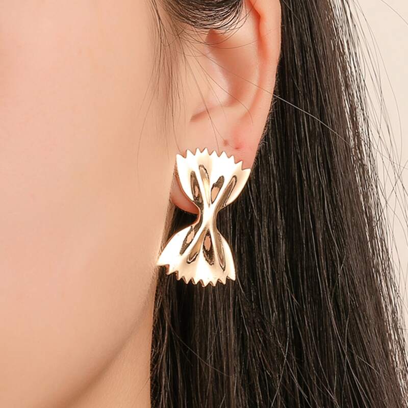 

1pair Bow Knot Folded Stud Earrings, Gold