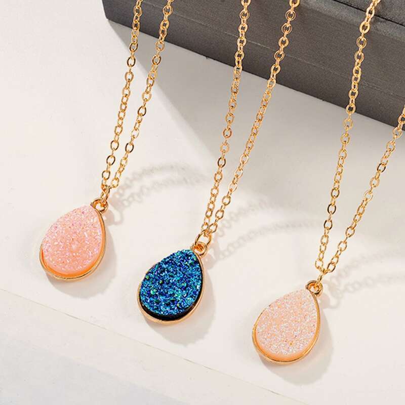 

3pcs Glitter Water Drop Necklace, Multicolor