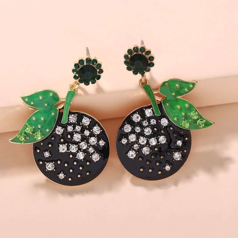 

1pair Rhinestone Engraved Fruit Charm Drop Earrings, Multicolor