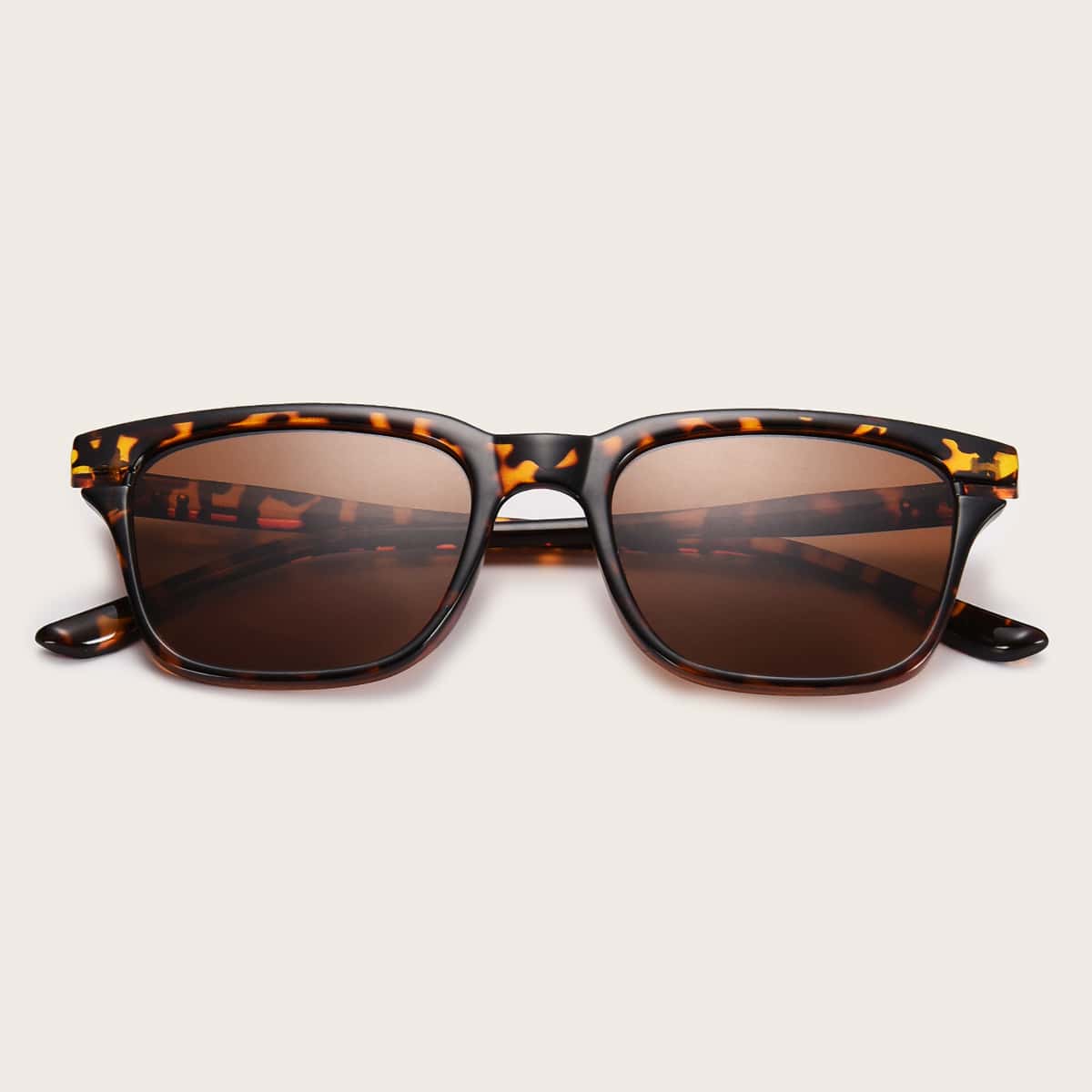 

Tortoiseshell Square Frame Sunglasses With Case, Brown