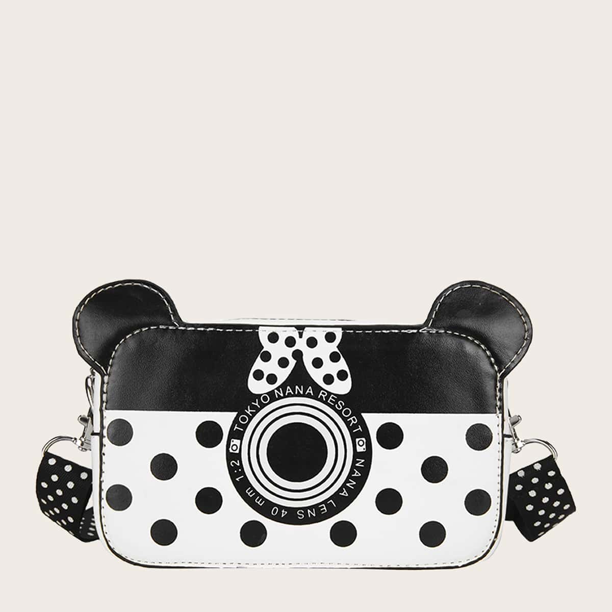 

Ear Decor Camera Design Crossbody Bag, Black and white