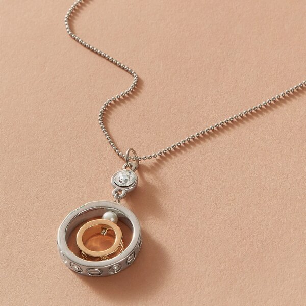 

1pc Round Charm Necklace, Silver