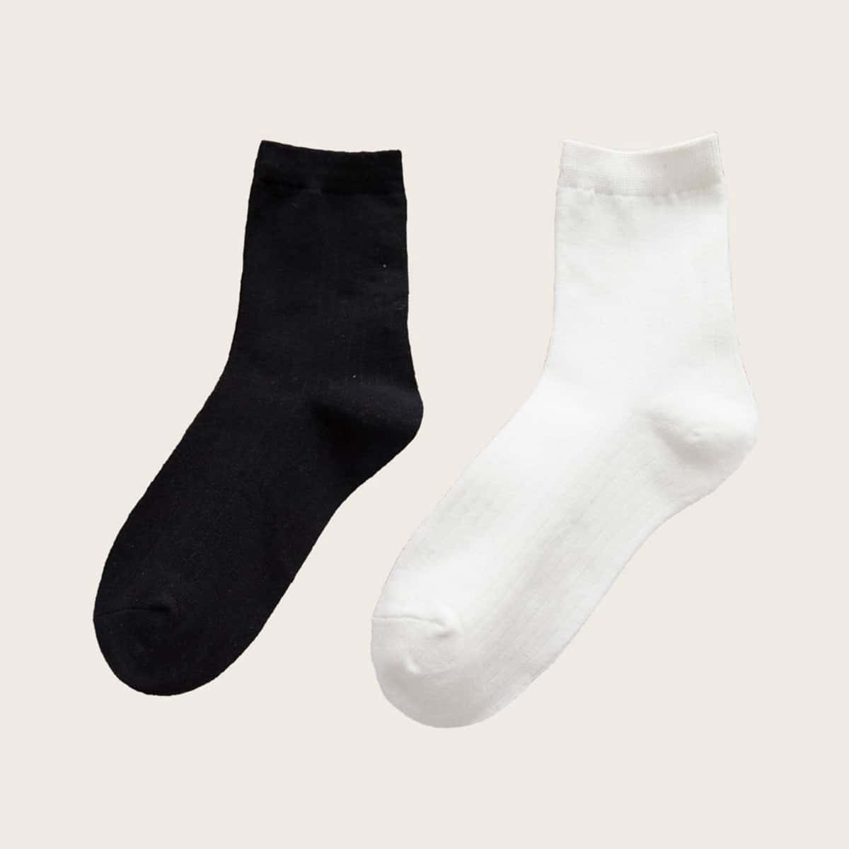 

2pairs Solid Socks, Black and white