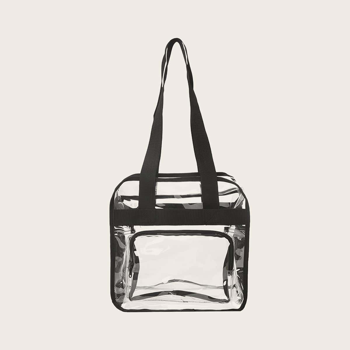 

Pocket Front Clear Tote Bag, Black