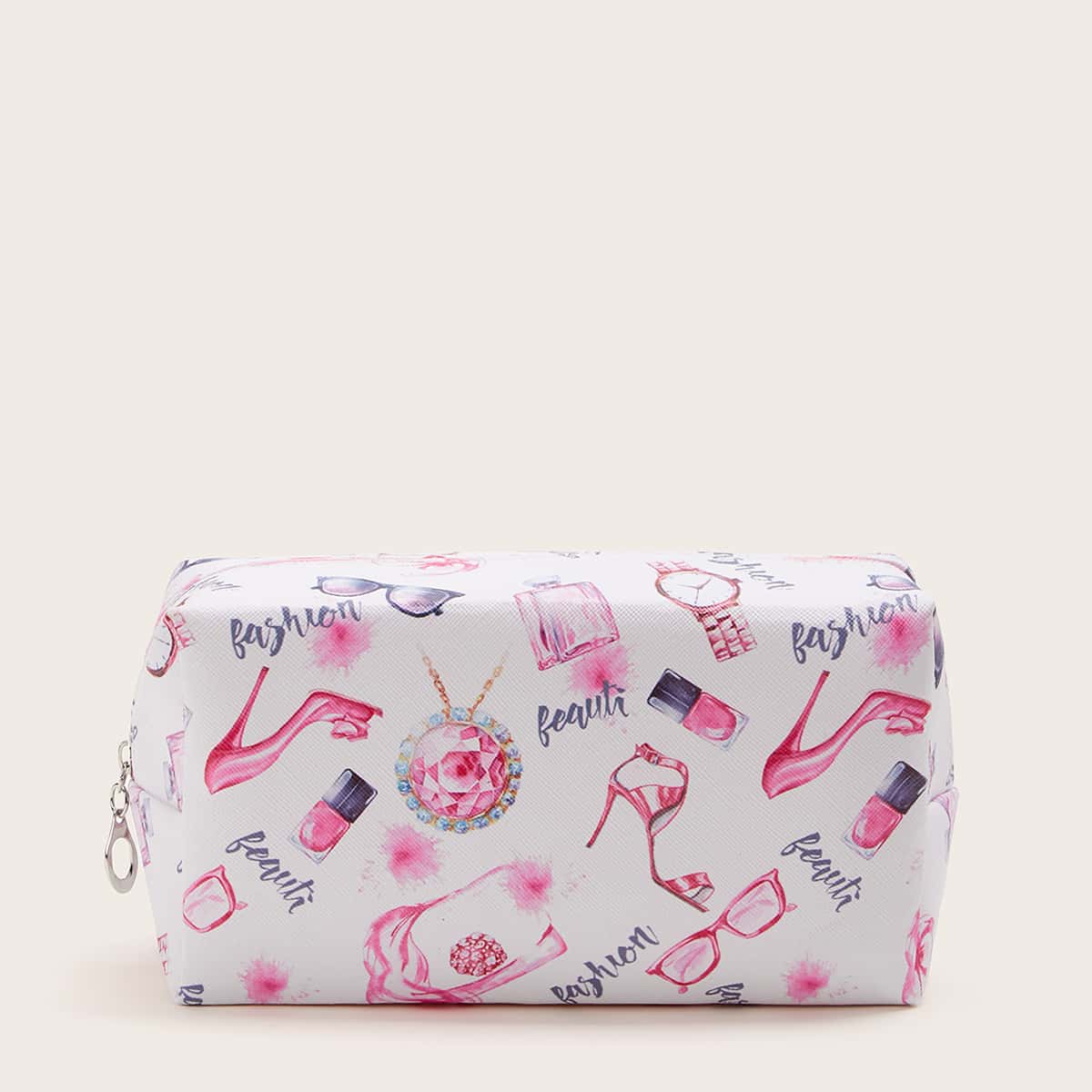 

Heel & Glasses Pattern Makeup Bag, Multicolor