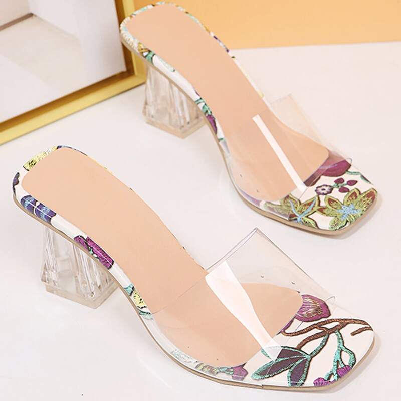 

Clear Open Toe Chunky Heeled Mules