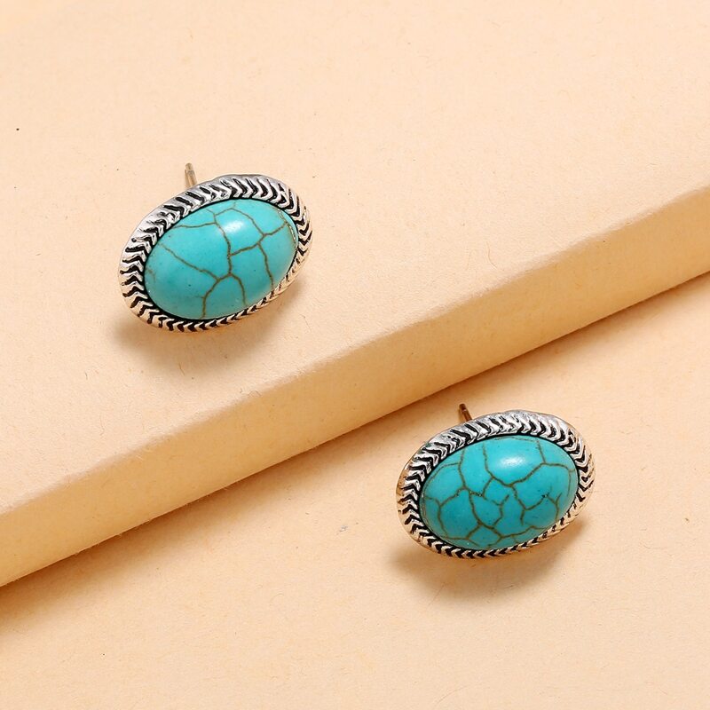 

1pair Turquoise Decor Stud Earrings, Blue