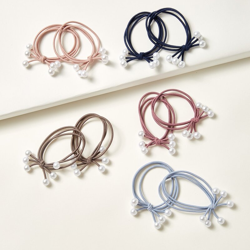 

10pcs Faux Pearl Decor Hair Tie, Multicolor