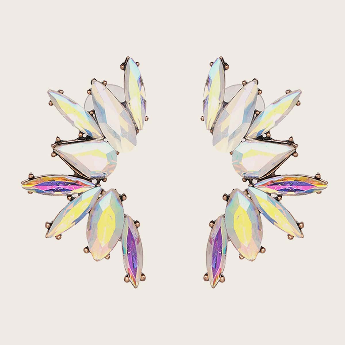 

1pair Gemstone Engraved Stud Earrings, Multicolor