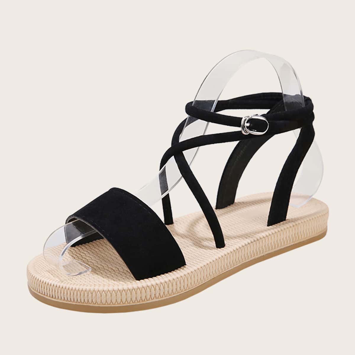 

Open Toe Ankle Strap Sandals, Black