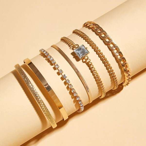 

7pcs Rhinestone Decor Bracelet, Gold