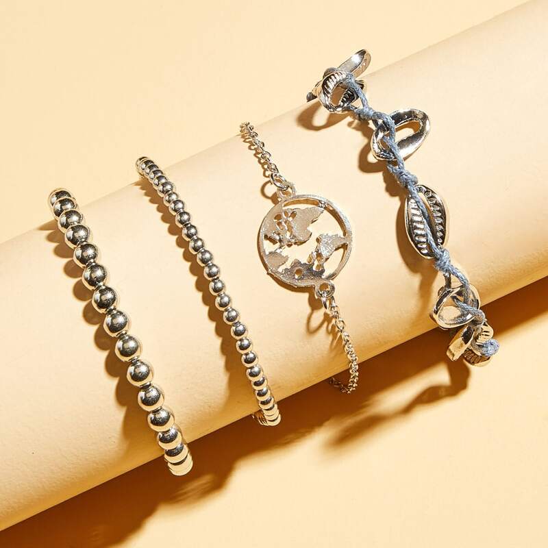 

4pcs Shell Decor Beaded Bracelet, Silver