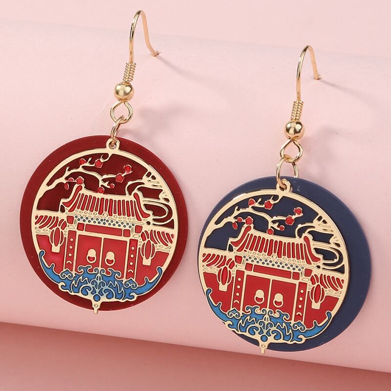 

1pair Color Block Round Drop Earrings, Multicolor