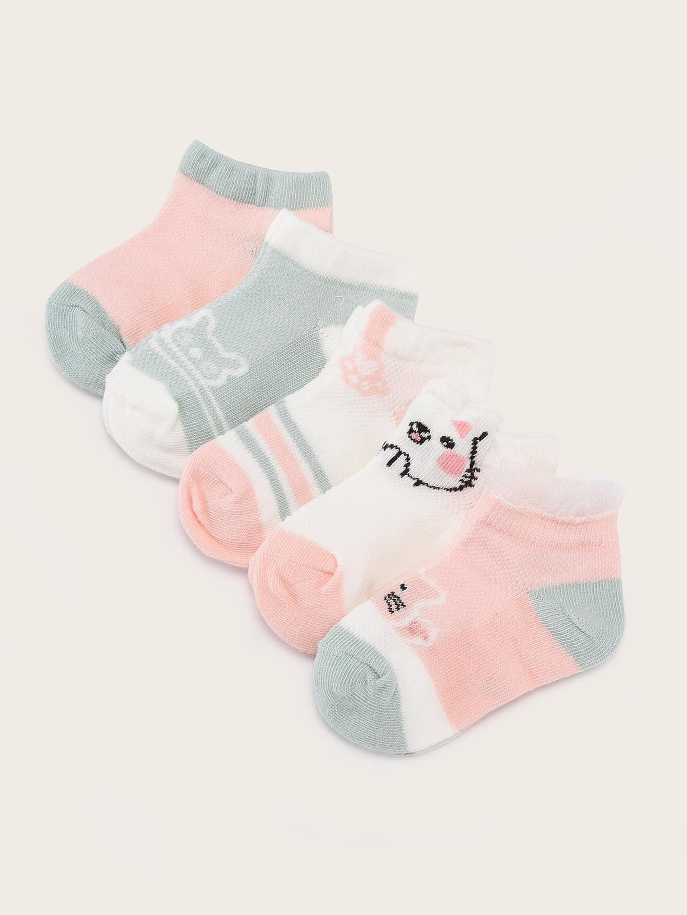 5對嬰兒卡通圖案襪子 - 彩色 - 查看 1