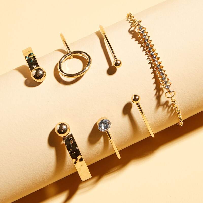 

4pcs Rhinestone Engraved Bracelet, Gold