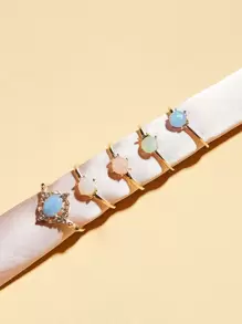 5pcs Rhinestone Decor Ring - Yellow Gold - View 1