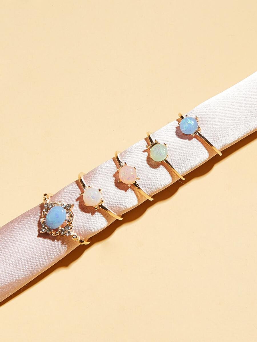 5pcs Rhinestone Decor Ring - Yellow Gold - View 1