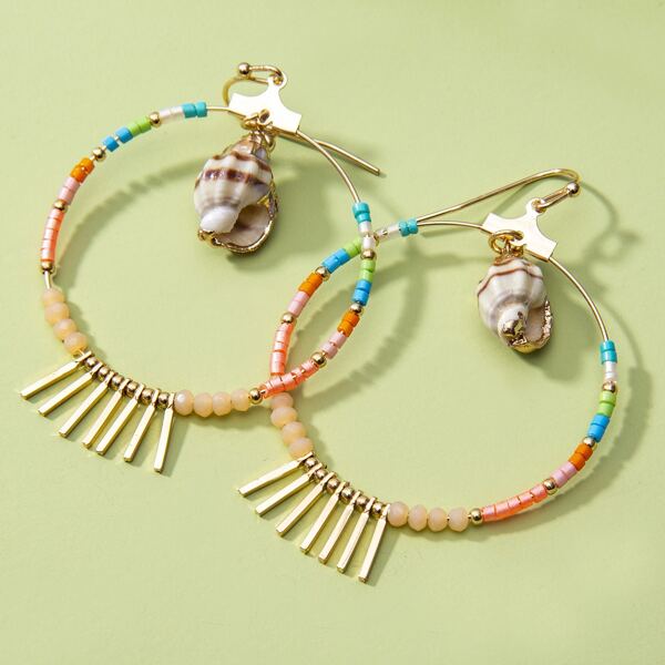 

1pair Bar & Conch Decor Drop Earrings, Multicolor