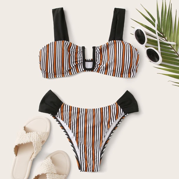 

Striped U Wired Bikini Swimsuit, Multicolor