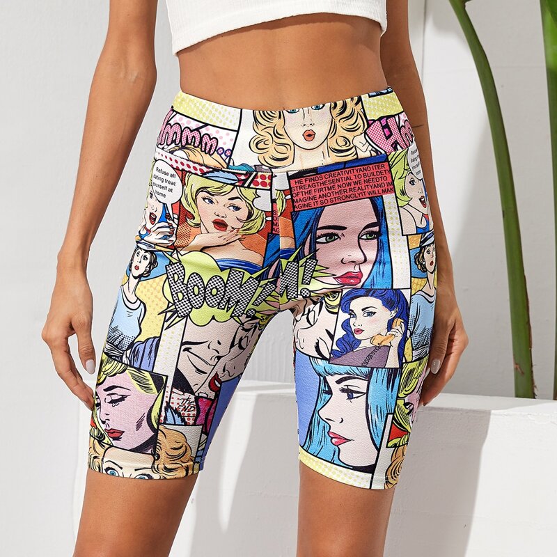 

Pop Art Print Biker Shorts, Multicolor