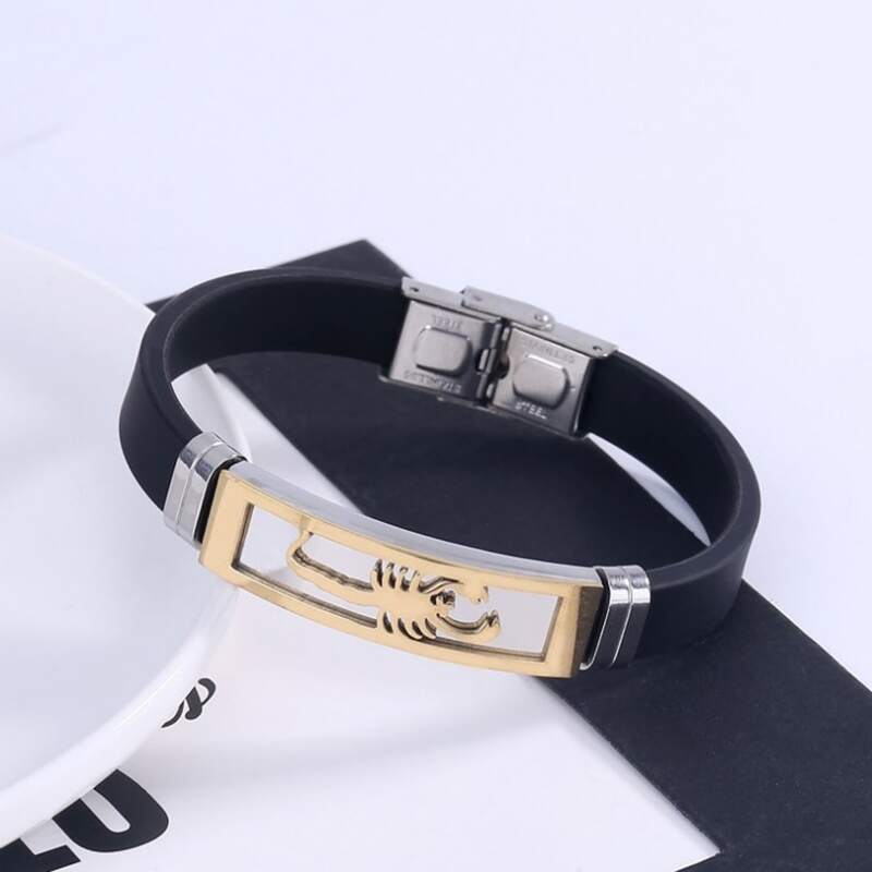 

1pc Guys Scorpion Pattern Stainless Steel Silicone Bangle, Black