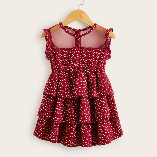 

Toddler Girls Confetti Heart Print Layered Dress, Burgundy