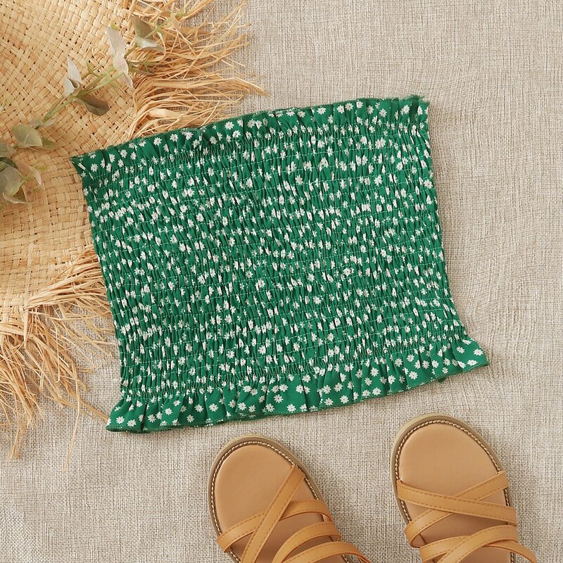 

Ditsy Floral Shirred Tube Top, Green