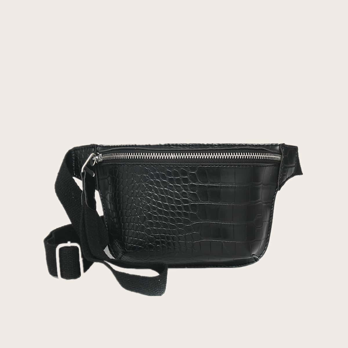 

Croc Embossed Zip Front Fanny Pack, Black