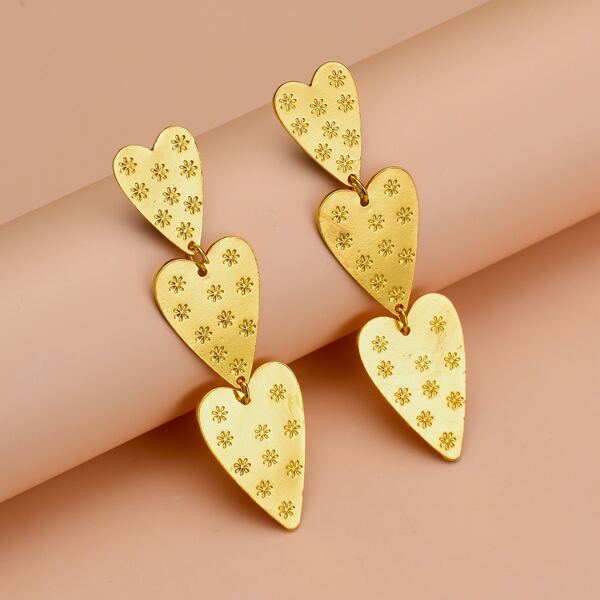 

Серьги-подвески в форме сердца 1 пара, Золотистый
