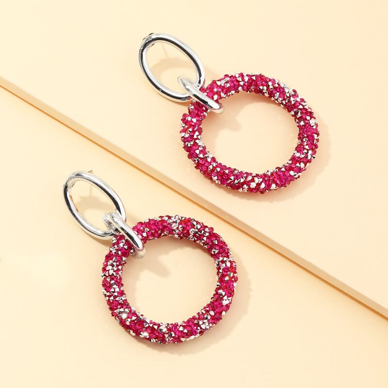 

1pair Round Charm Drop Earrings, Hot pink