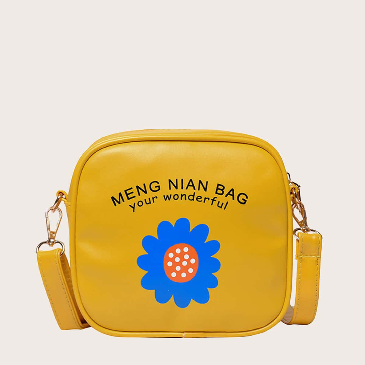 

Floral & Letter Graphic Crossbody Bag, Yellow