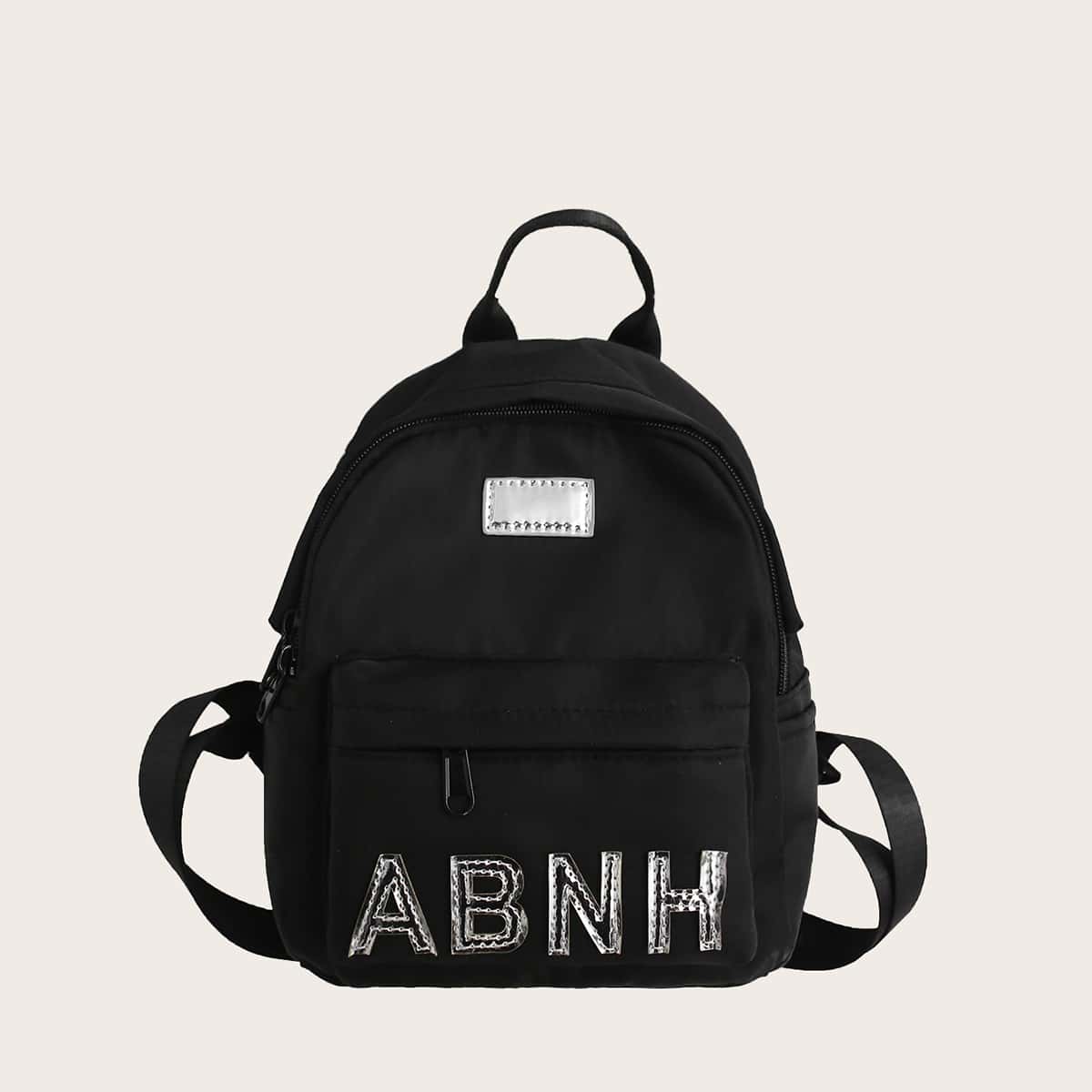 

Letter Graphic Pocket Front Backpack, Black