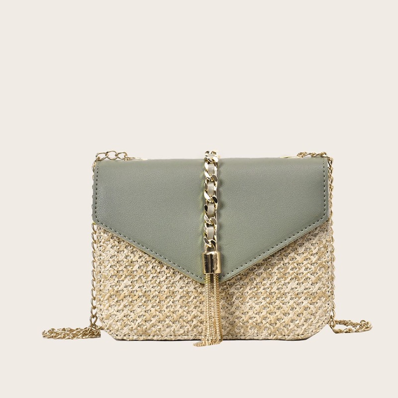

Tassel Charm Straw Chain Bag, Multicolor