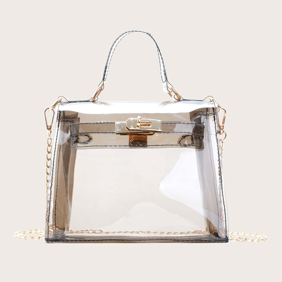 

Twist Lock Clear Satchel Bag, Grey