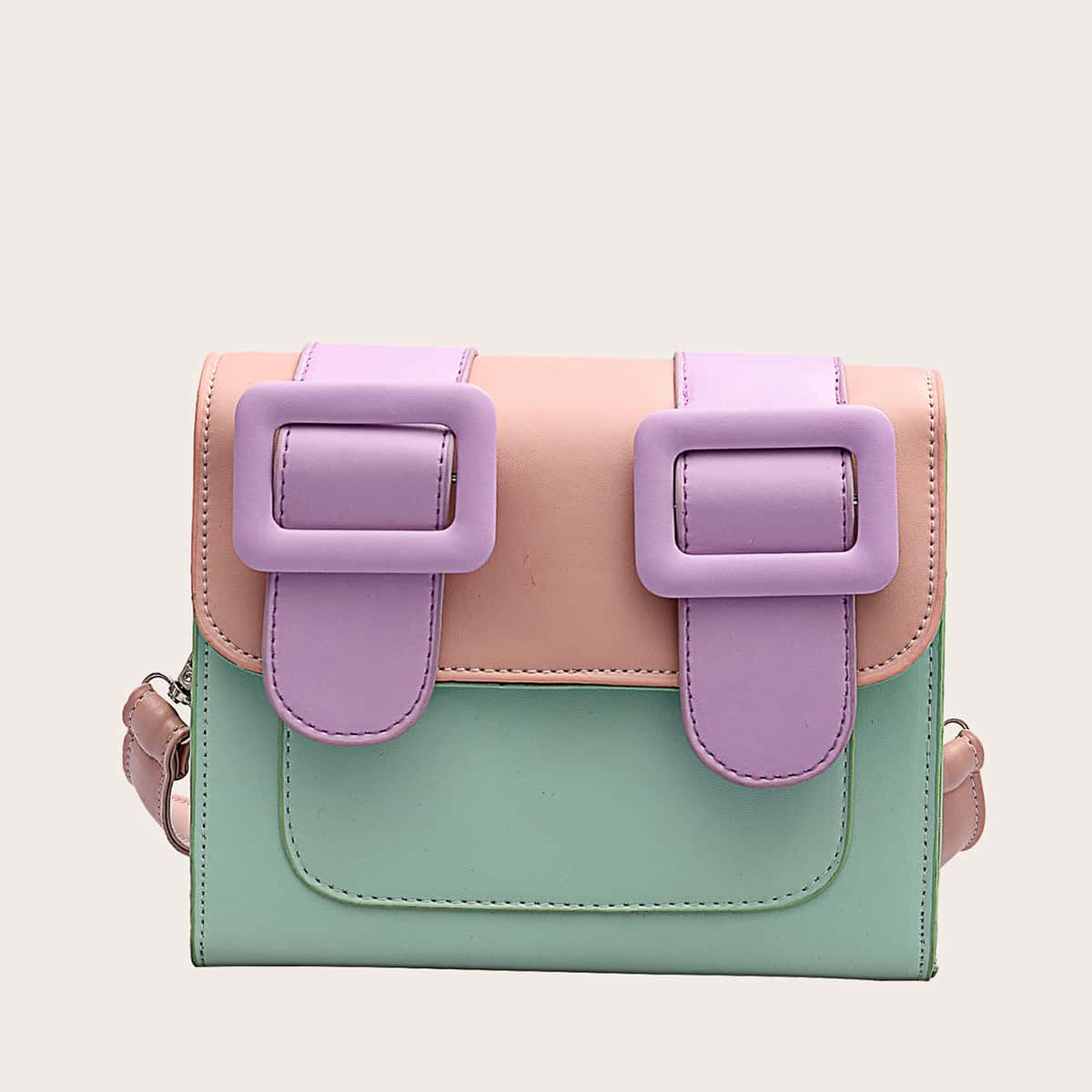 

Buckle Strap Decor Color-block Crossbody Bag, Multicolor