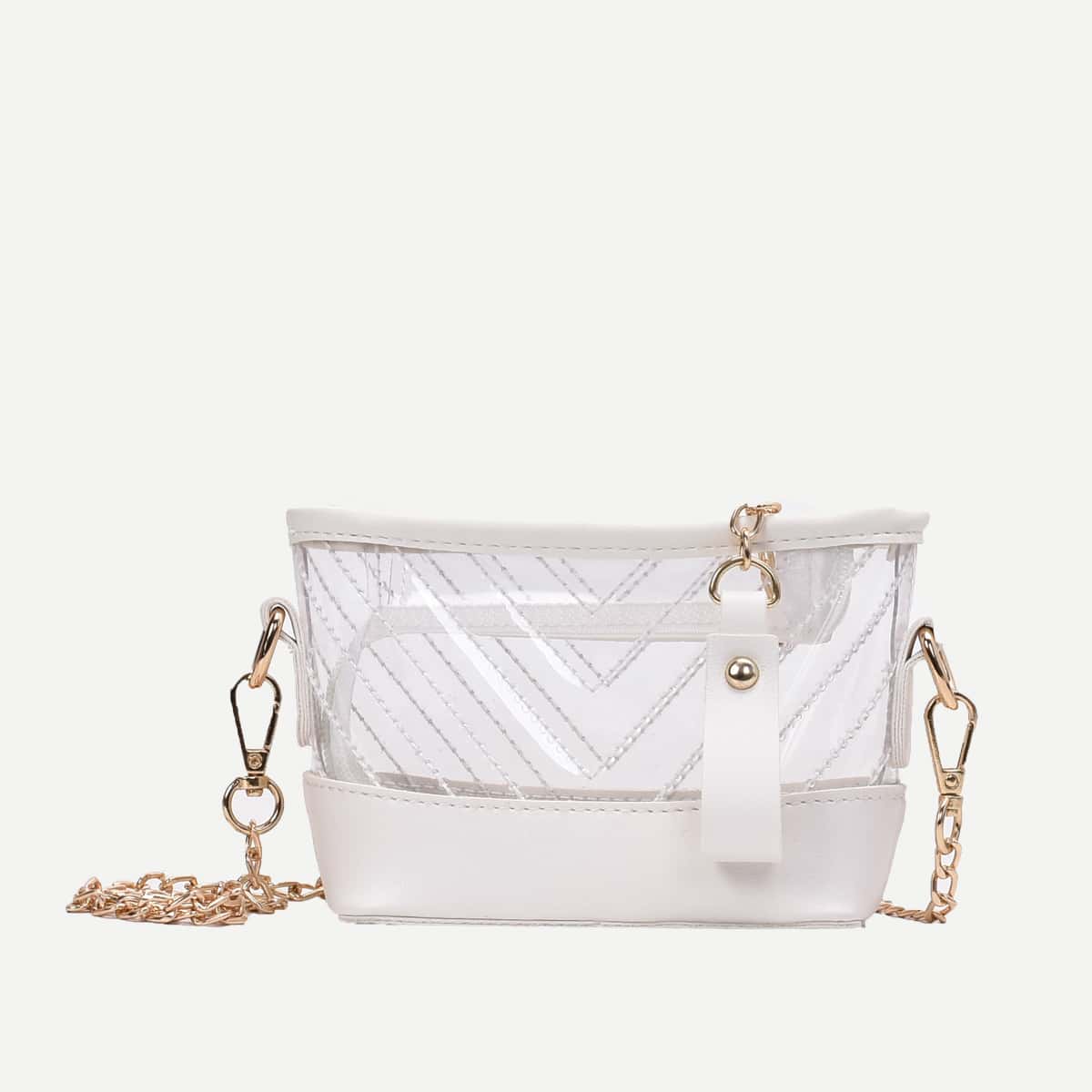 

Contrast PU Clear Chevron Chain Bag, White