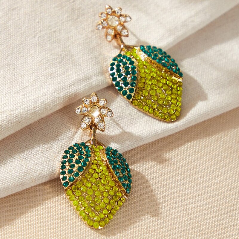 

1pair Rhinestone Engraved Geometric Drop Earrings, Multicolor
