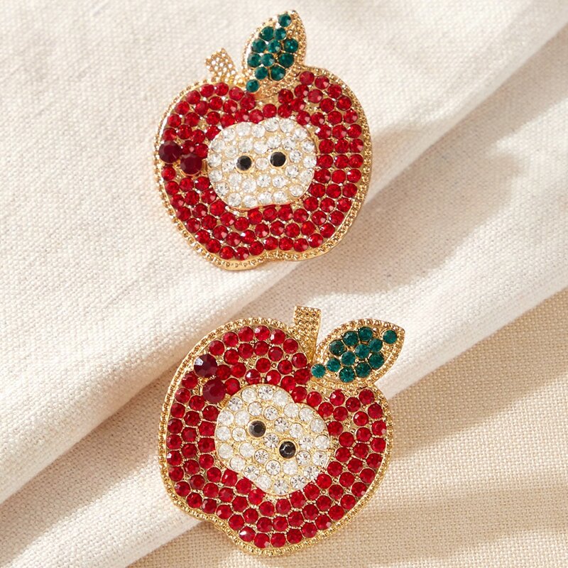 

1pair Rhinestone Engraved Apple Design Stud Earrings, Multicolor