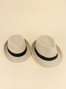 2pcs Parent-boys Belt Decor Straw Hat - Khaki - View 2
