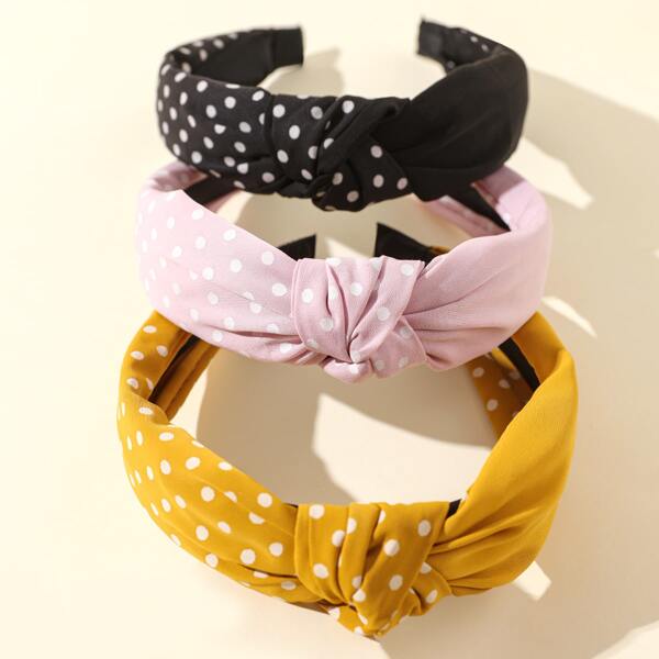 

3pcs Girls Polka Dot Pattern Hair Hoop, Multicolor