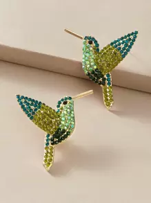 juran 1pair Small Bird-Shaped Rhinestone Earrings For Women, Animal Inspired Cute And Fun Earrings - Multicolor - View 1
