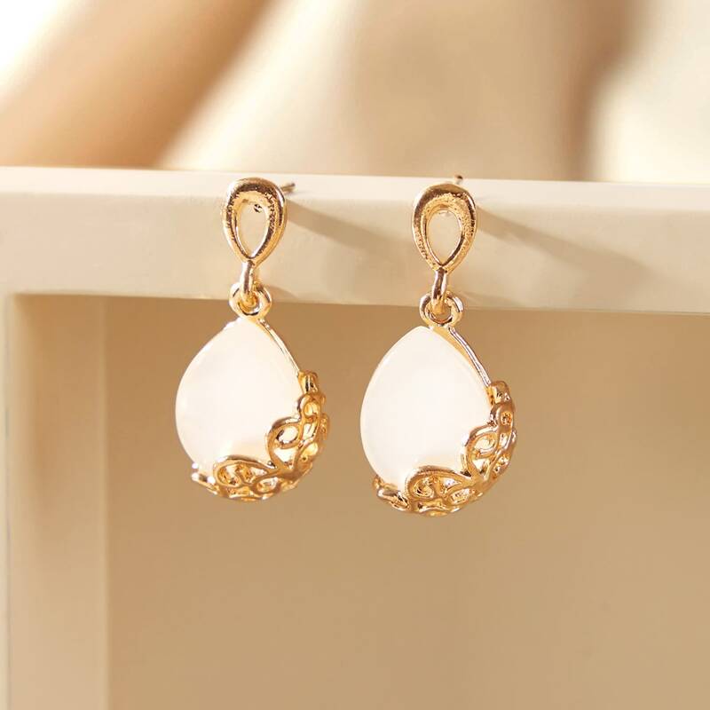 

1pair Water Drop Earrings, White