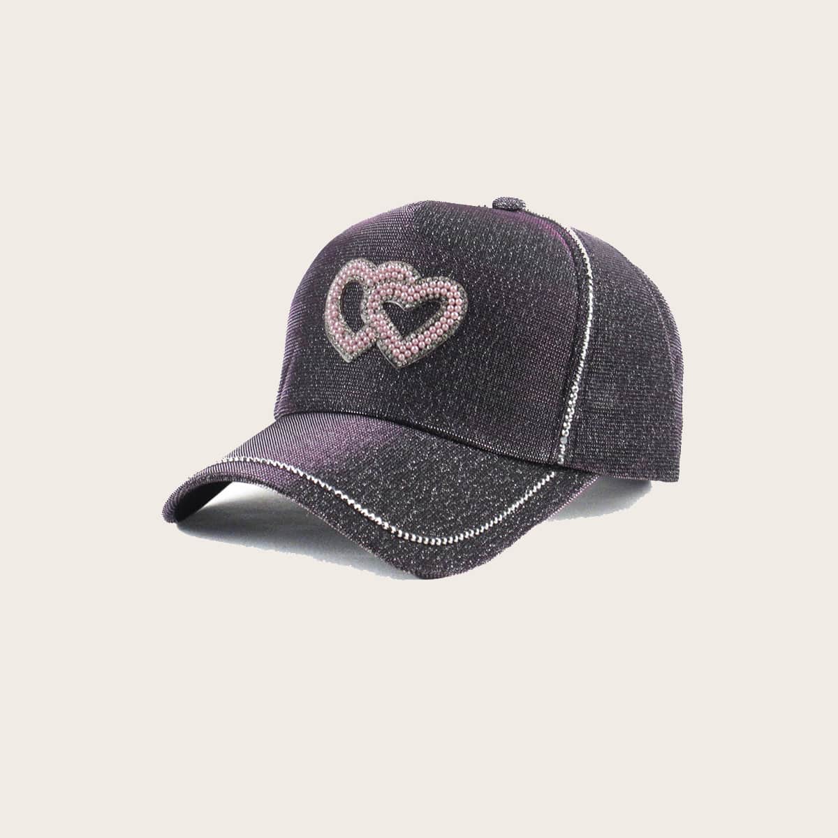 

Faux Pearl Beaded Heart Decor Baseball Cap, Purple