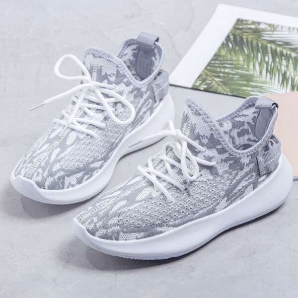 

Knit Lace Up Front Sneakers, Grey