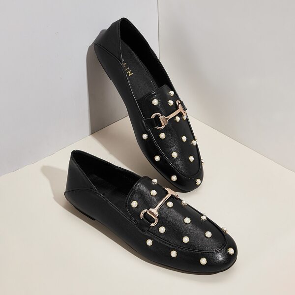 

Faux Pearl Decor Slip On Loafers, Black