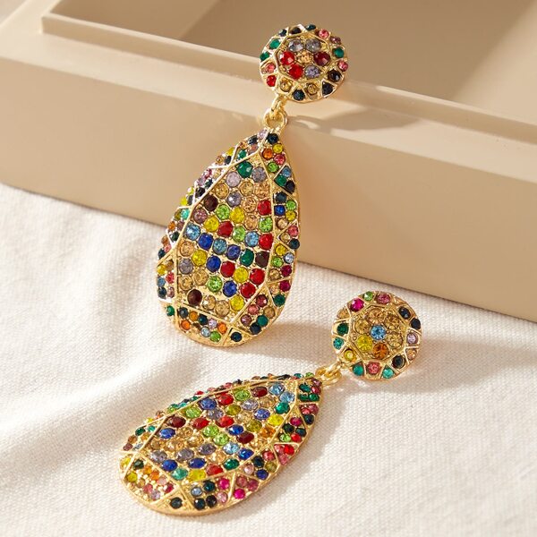 

1pair Rhinestone Engraved Water Drop Earrings, Multicolor