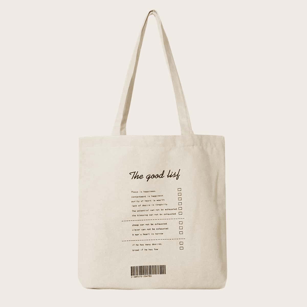 

Letter Graphic Canvas Tote Bag, White