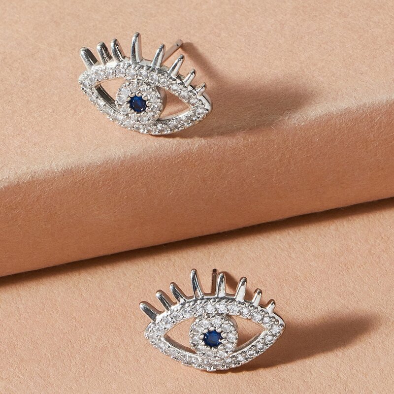 

1pair Rhinestone Engraved Eye Decor Stud Earrings, Silver